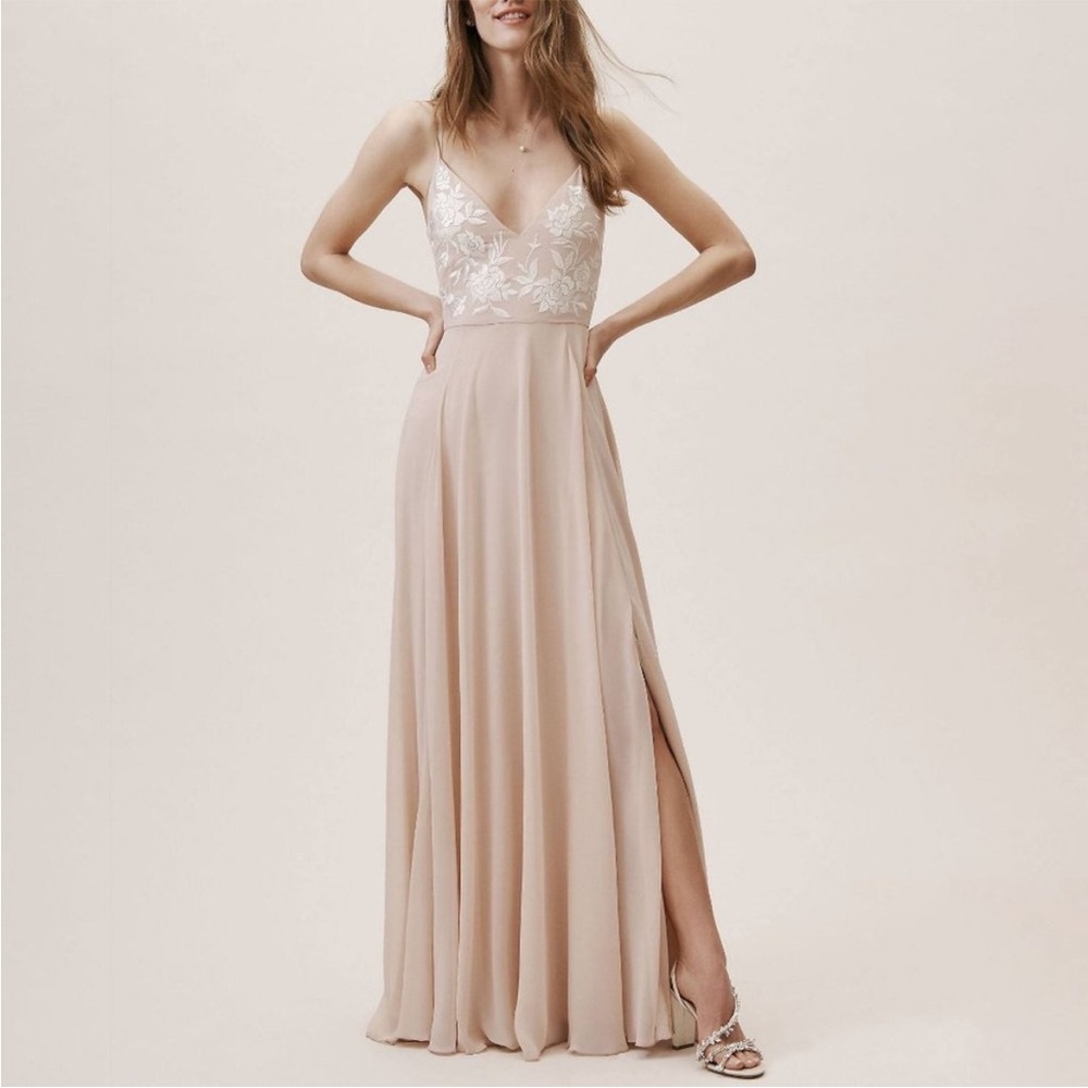 BHLDN Sadia Floral Embroidery Maxi dress, women’s size 10. Back zipper.